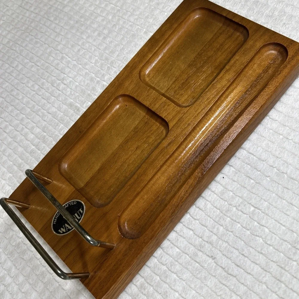 Vintage Hand Crafted Walnut Wooden Dresser Valet Desk Organizer 10